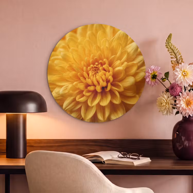 Akoestisch schilderij rond - Geel - Chrysant - Zachtheid — 2