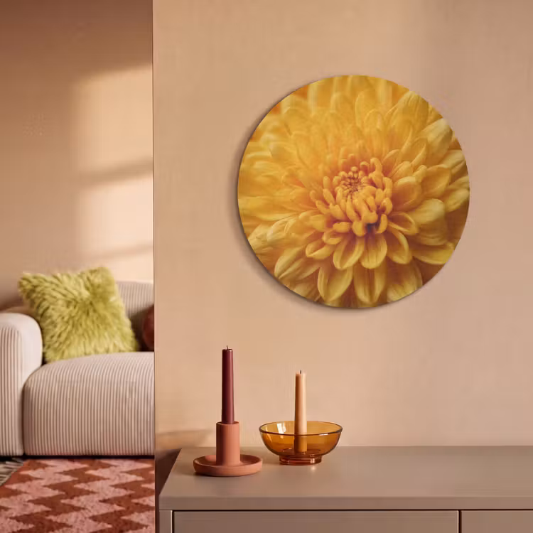 Akoestisch schilderij rond - Geel - Chrysant - Zachtheid — 3