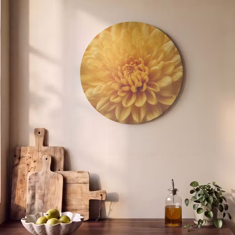 Akoestisch schilderij rond - Geel - Chrysant - Zachtheid — 4