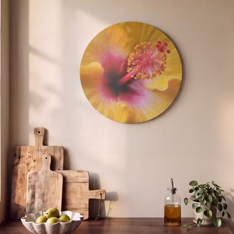 Akoestisch schilderij rond - Geel - Hibiscus - Tropisch — 4