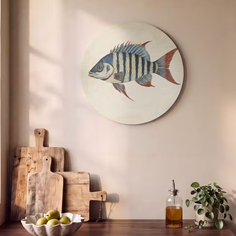 Akoestisch schilderij rond - Gestreept - Donkerblauw - Rugvin - Vis — 4