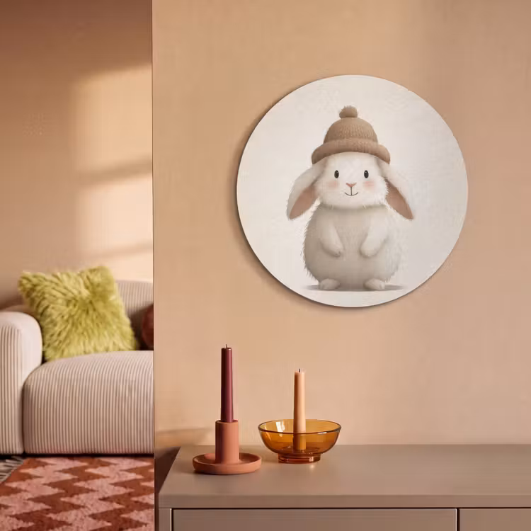Akoestisch schilderij rond - Konijn - Muts - Oren - Beige — 3