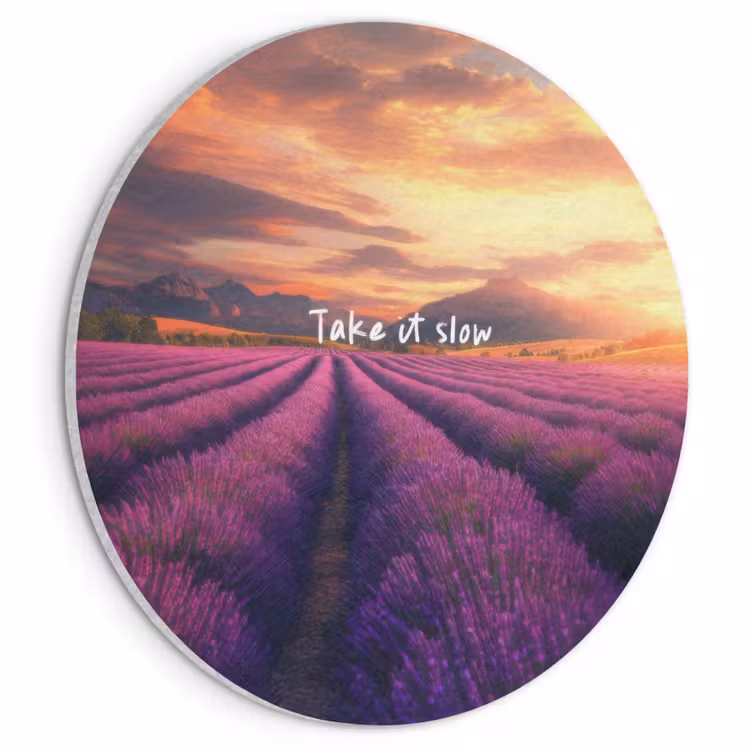 Akoestisch schilderij rond - Lavendelveld - Quote - Zonsondergang — 1