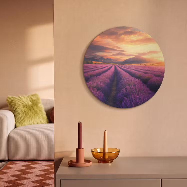 Akoestisch schilderij rond - Lavendelveld - Zonsondergang - Paars — 3