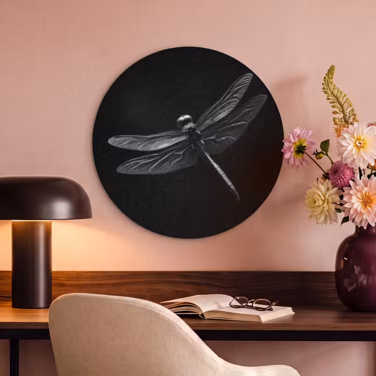 Akoestisch schilderij rond - Libelle - Dieren - Zwart - Insect — 2