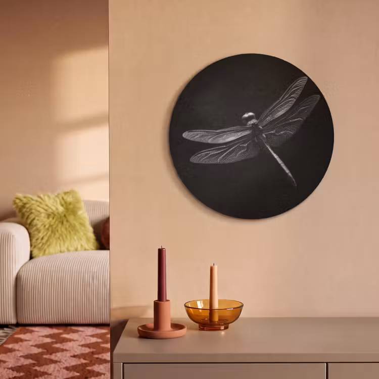 Akoestisch schilderij rond - Libelle - Dieren - Zwart - Insect — 3