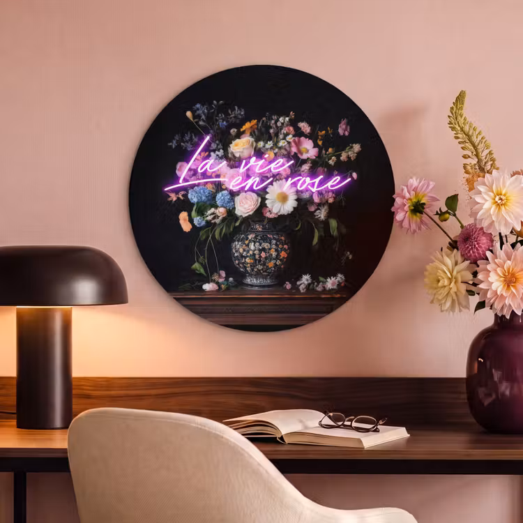 Akoestisch schilderij rond - Neon - Vaas - Bloemen — 2