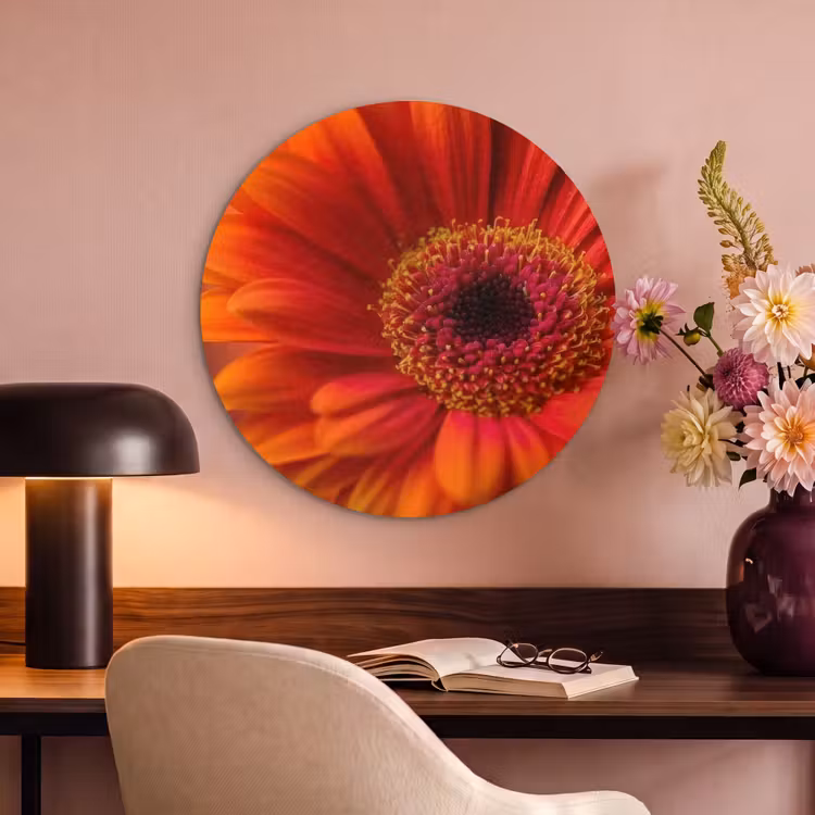 Akoestisch schilderij rond - Oranje - Gerbera - Intens — 2
