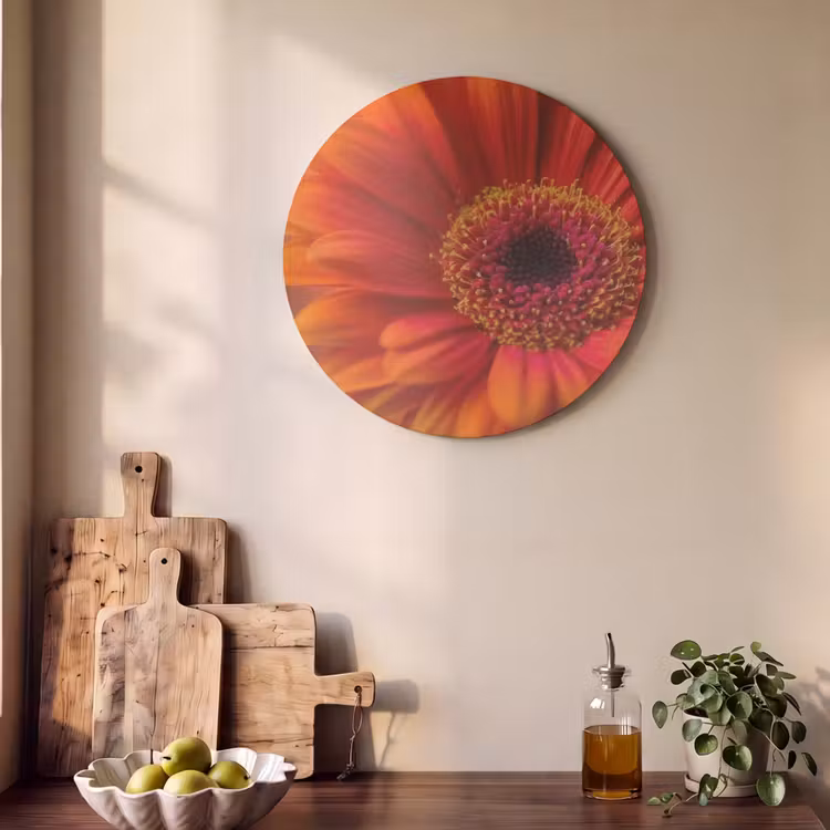 Akoestisch schilderij rond - Oranje - Gerbera - Intens — 4