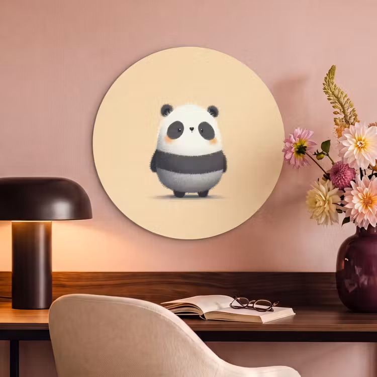Akoestisch schilderij rond - Panda - Beige - Minimalistisch — 2