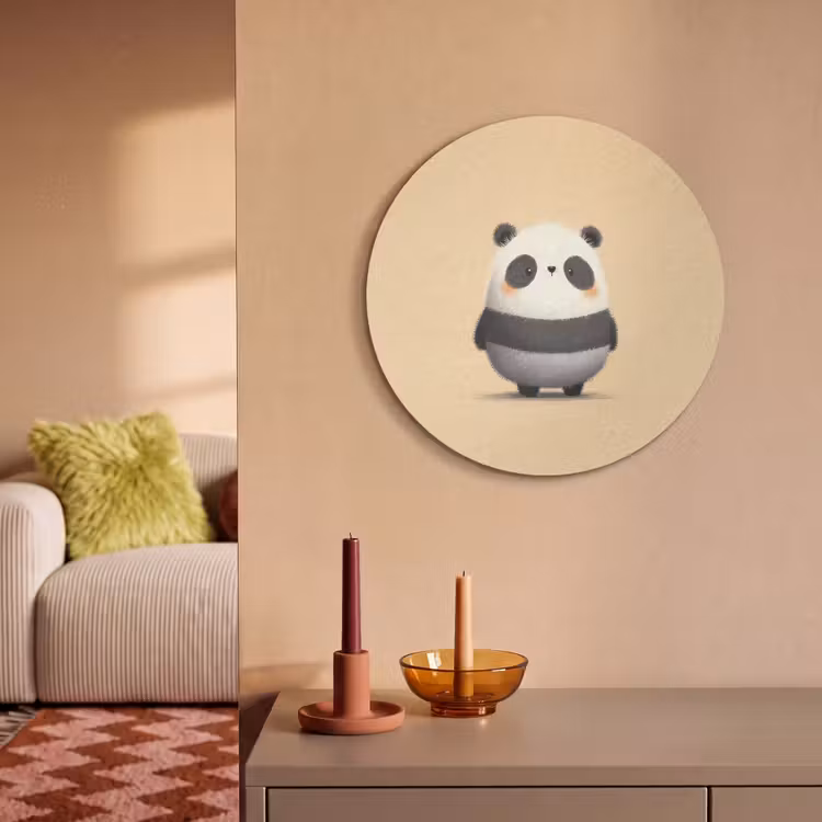 Akoestisch schilderij rond - Panda - Beige - Minimalistisch — 3