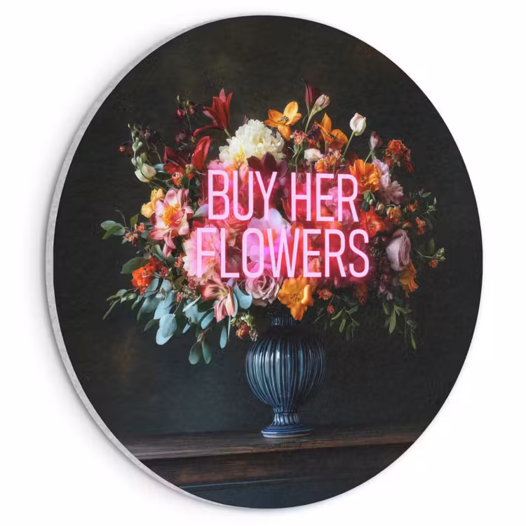 Akoestisch schilderij rond - Quote - Bloemen - Vaas - Neon — 1