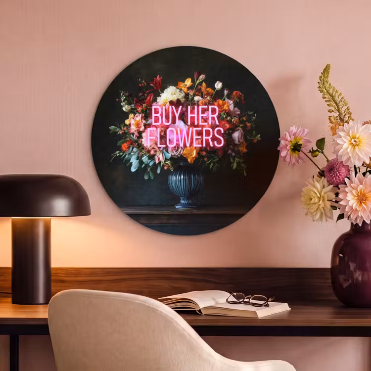 Akoestisch schilderij rond - Quote - Bloemen - Vaas - Neon — 2