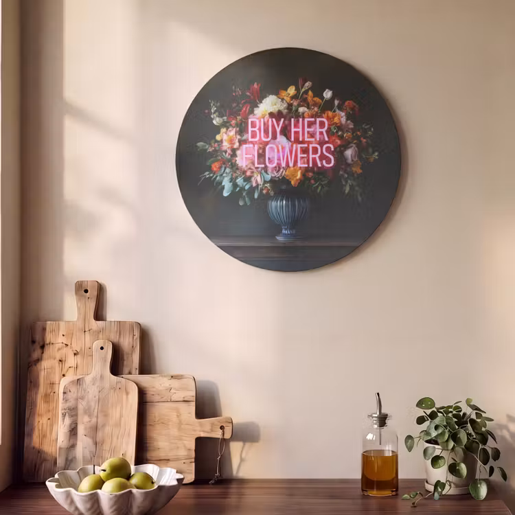 Akoestisch schilderij rond - Quote - Bloemen - Vaas - Neon — 4