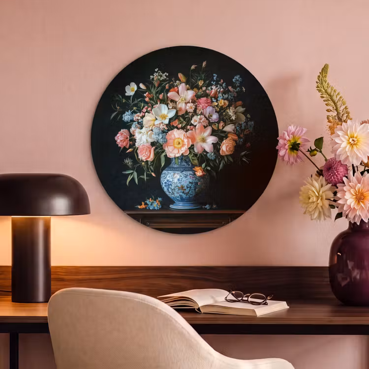 Akoestisch schilderij rond - Roze - Bloemen - Vaas - Kleuren — 2
