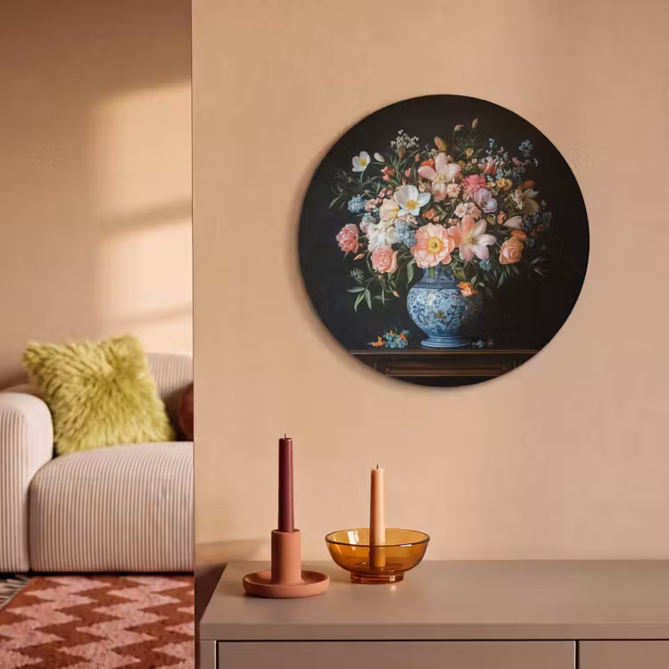 Akoestisch schilderij rond - Roze - Bloemen - Vaas - Kleuren — 3