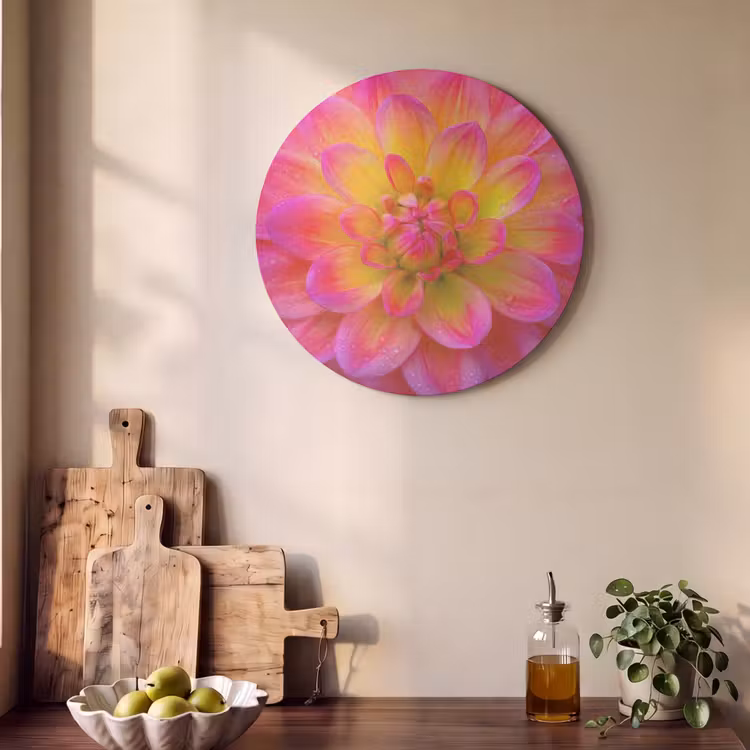 Akoestisch schilderij rond - Roze - Dahlia - Kleurrijk — 4