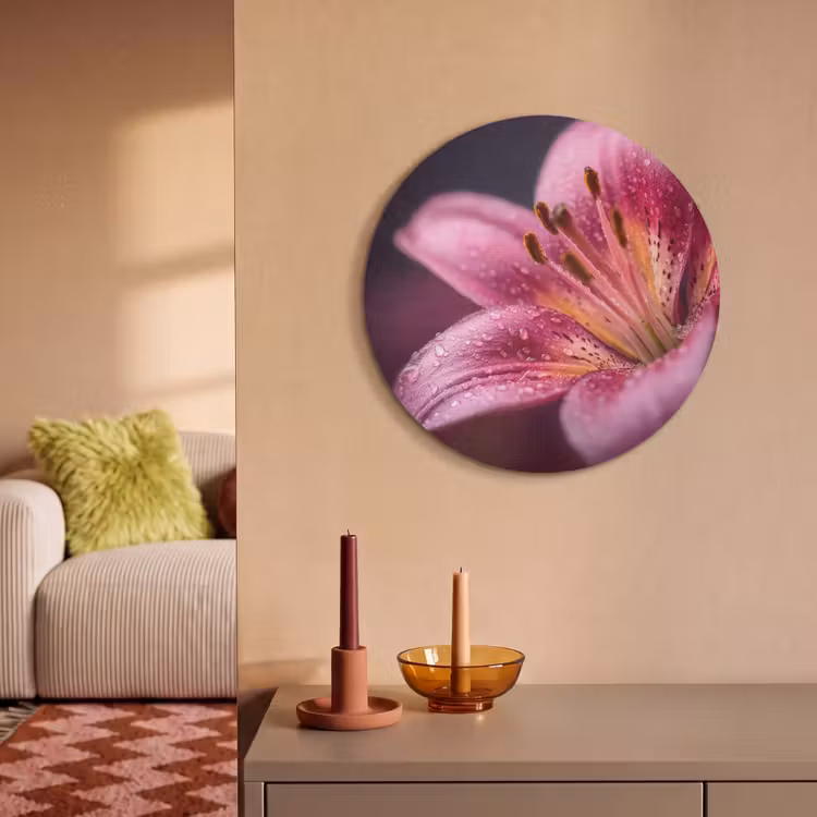 Akoestisch schilderij rond - Roze - lelie - Dauwdruppels — 3
