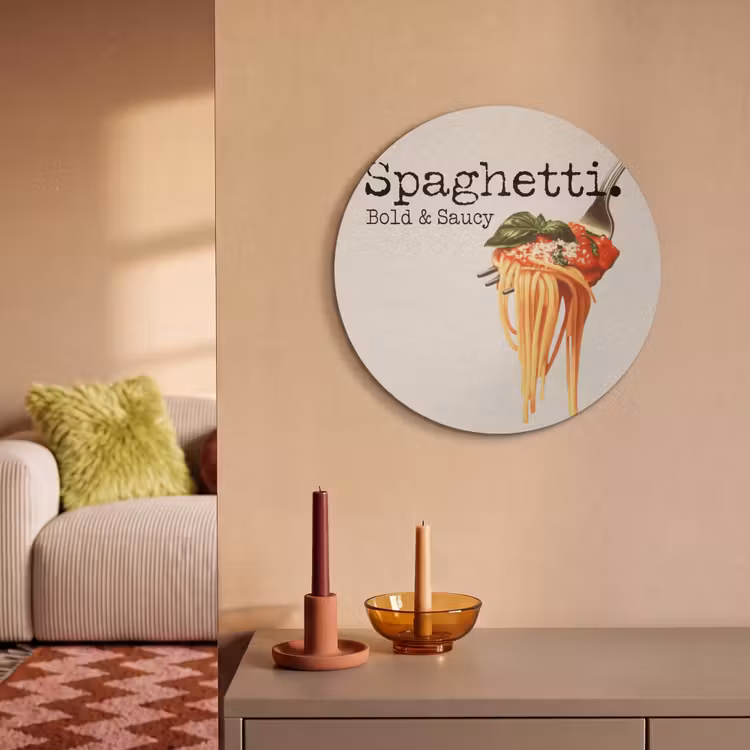 Akoestisch schilderij rond - Spaghetti - tomatensaus - Parmezaanse kaas — 3