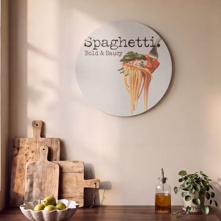 Akoestisch schilderij rond - Spaghetti - tomatensaus - Parmezaanse kaas — 4