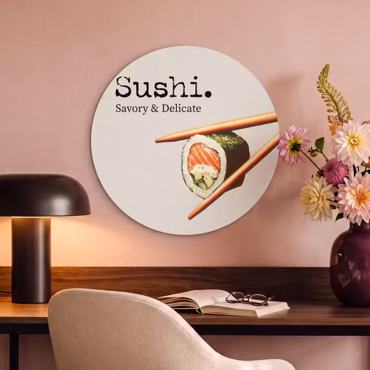 Akoestisch schilderij rond - Sushi - Zalm - Rijst - Japans — 2