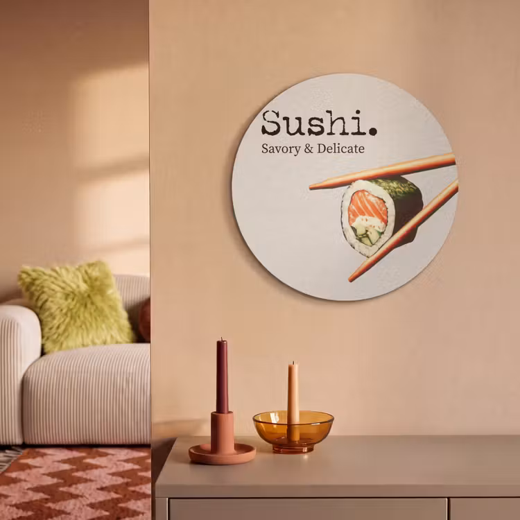 Akoestisch schilderij rond - Sushi - Zalm - Rijst - Japans — 3