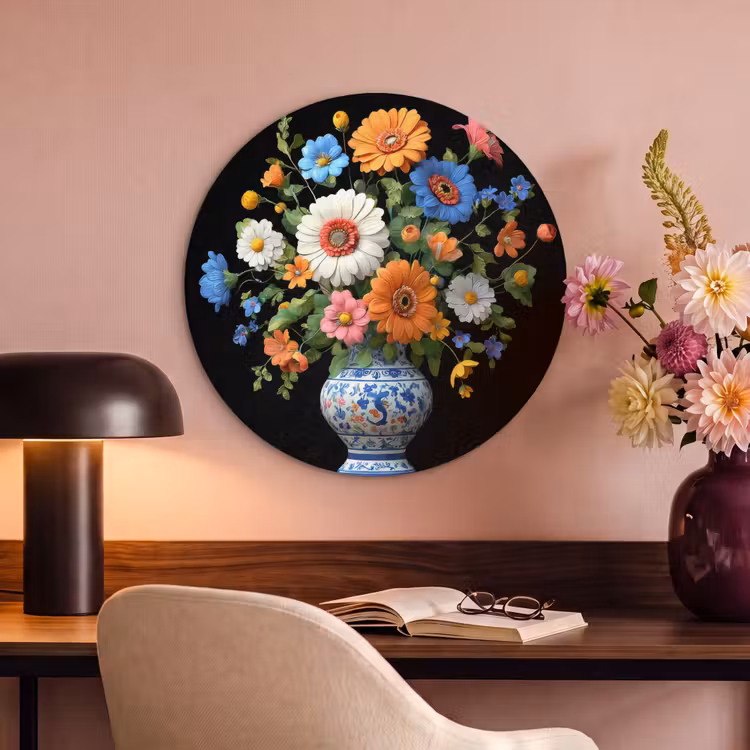 Akoestisch schilderij rond - Vaas - Boeket - Bloemen - Kleur — 2