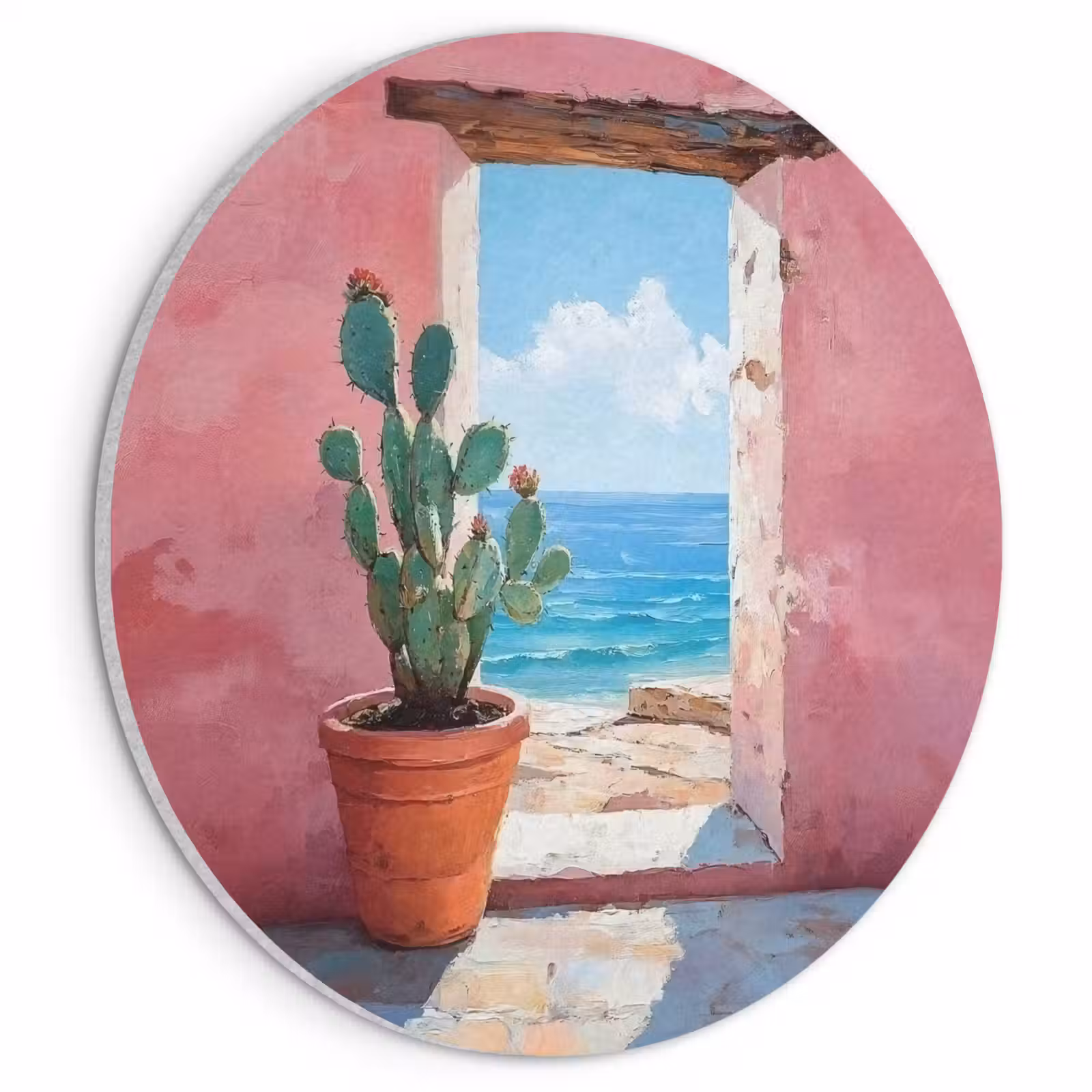 Akoestisch schilderij rond - Zee - Roze - Cactus — 1