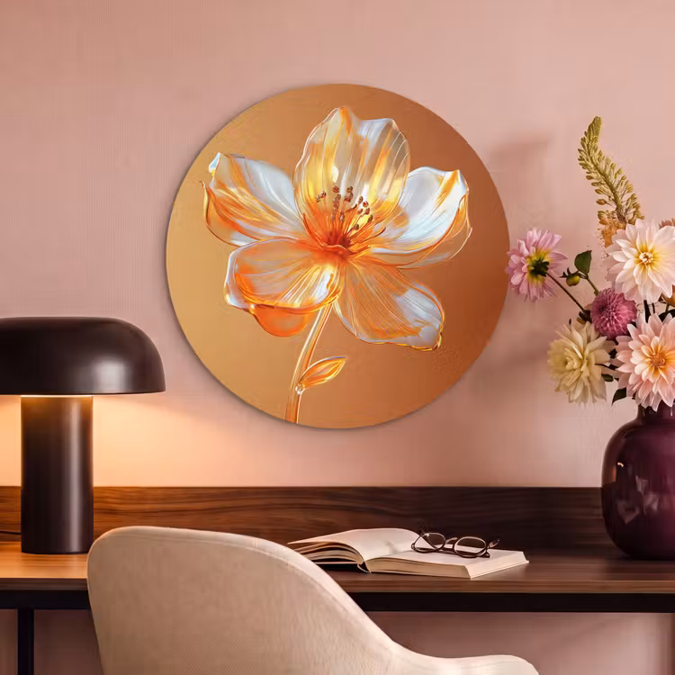 Akoestisch schilderij rond - Glazen - Bloem - Oranje — 2
