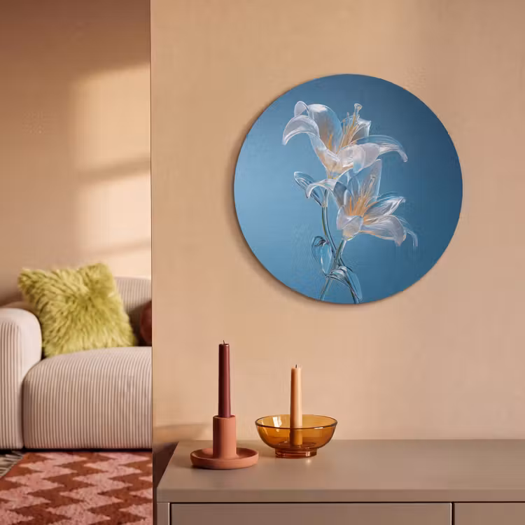 Akoestisch schilderij rond - Lelies - Blauw - Glazen — 3