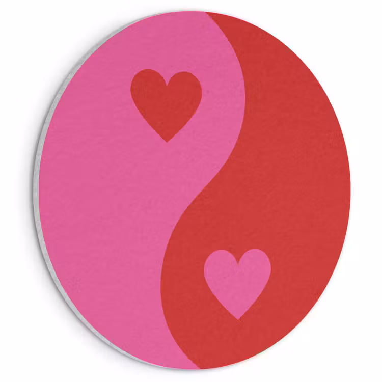 Akoestisch schilderij rond - Minimalistisch - Rood - Roze - Hartjes — 1