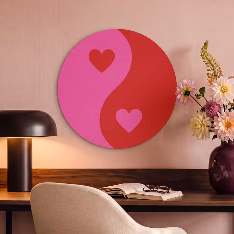 Akoestisch schilderij rond - Minimalistisch - Rood - Roze - Hartjes — 2