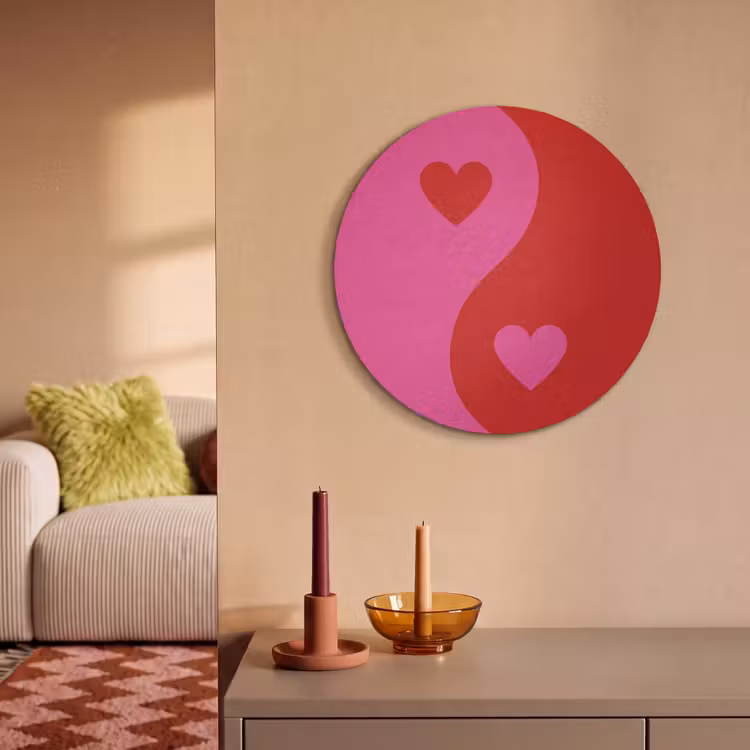 Akoestisch schilderij rond - Minimalistisch - Rood - Roze - Hartjes — 3