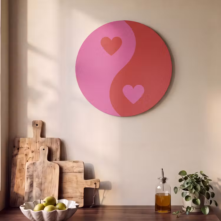Akoestisch schilderij rond - Minimalistisch - Rood - Roze - Hartjes — 4