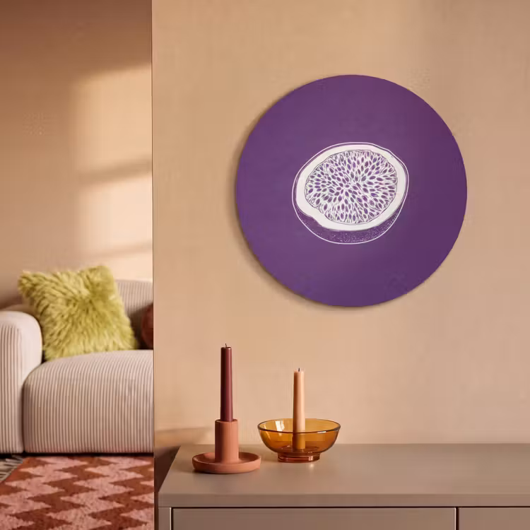 Akoestisch schilderij rond - Passievrucht - Zaadjes - Paars - Minimalistisch — 3
