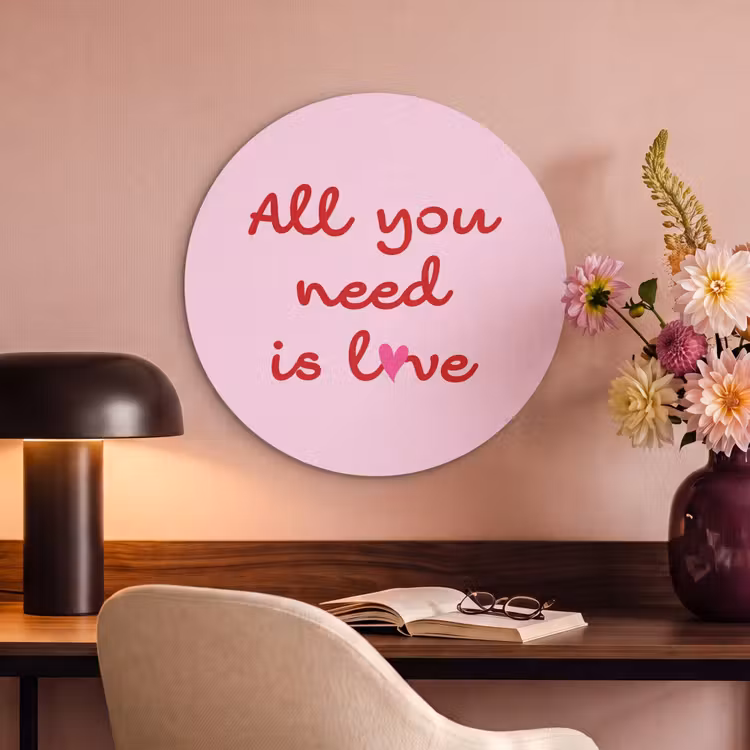 Akoestisch schilderij rond - Tekst - Roze - Love - Hart — 2