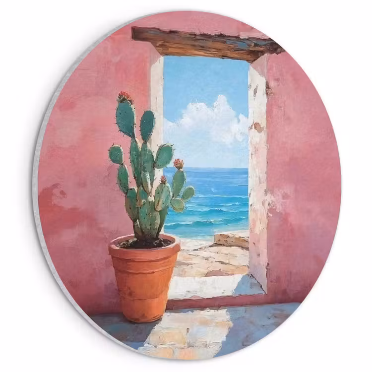 Akoestisch schilderij rond - Zee - Roze - Cactus — 1