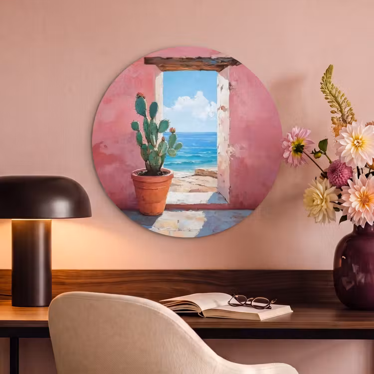 Akoestisch schilderij rond - Zee - Roze - Cactus — 2
