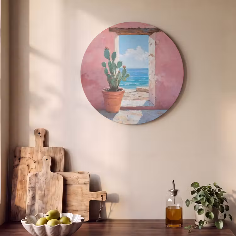 Akoestisch schilderij rond - Zee - Roze - Cactus — 4