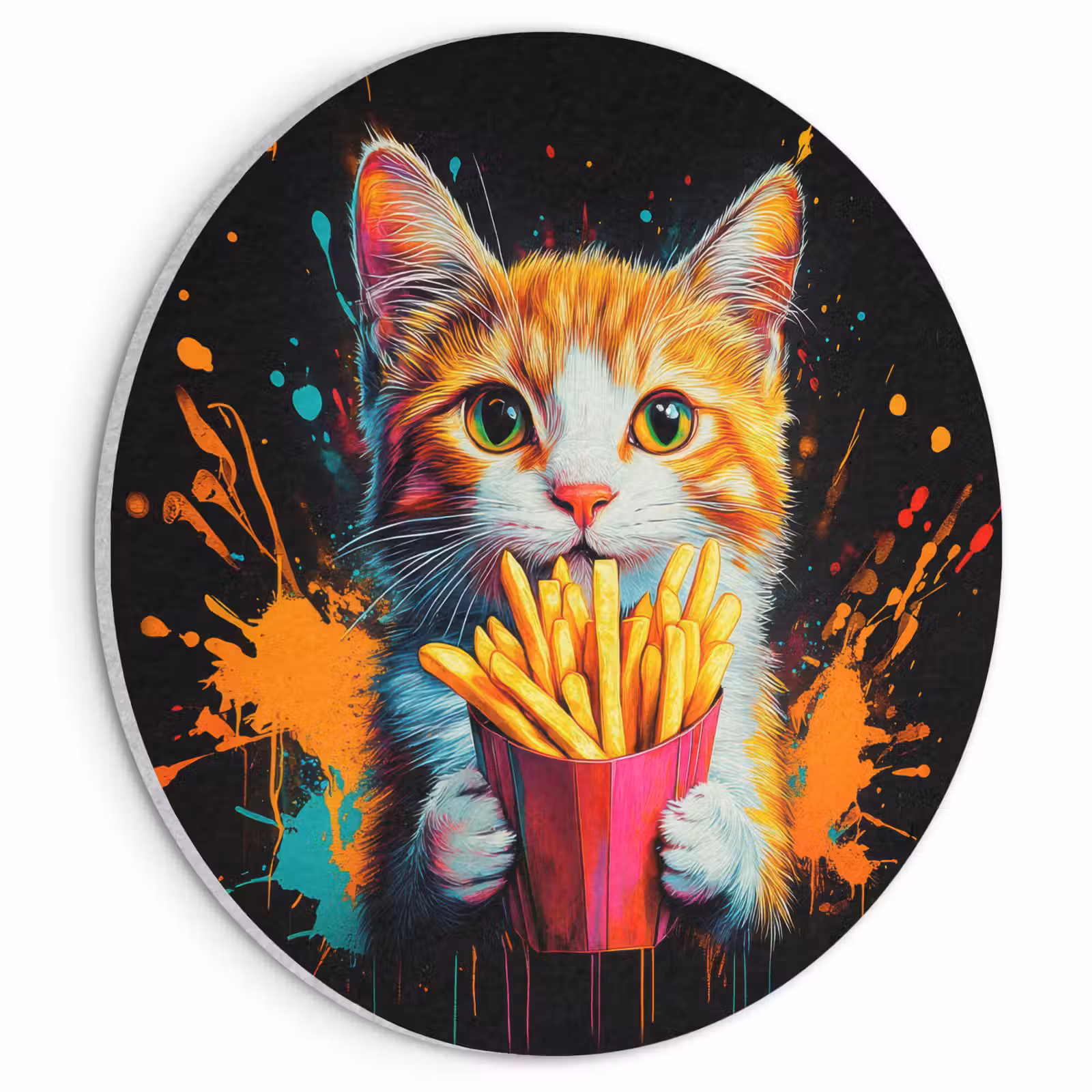 Akoestisch schilderij rond - Kat - Eten - Patat - Graffiti - Abstract — 1