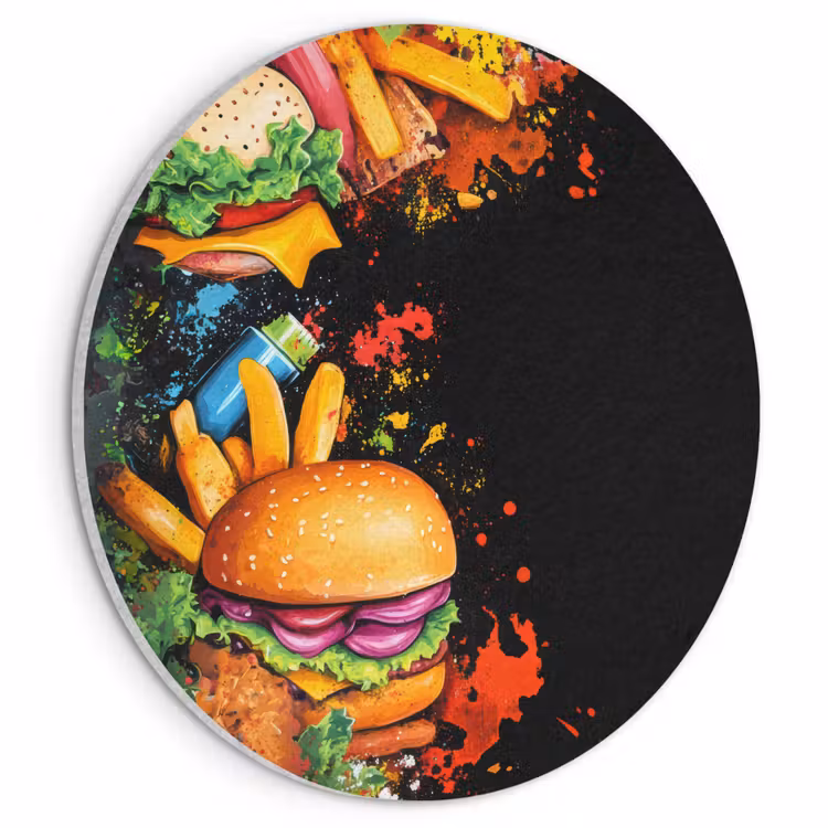 Akoestisch schilderij rond - Fastfood - Graffiti - Hamburger - Eten - Modern — 1
