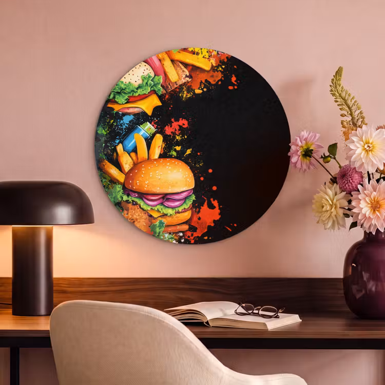 Akoestisch schilderij rond - Fastfood - Graffiti - Hamburger - Eten - Modern — 2