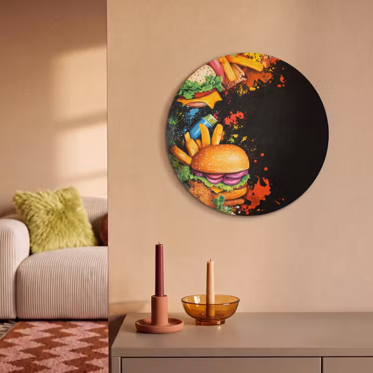 Akoestisch schilderij rond - Fastfood - Graffiti - Hamburger - Eten - Modern — 3