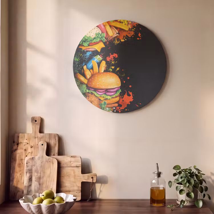 Akoestisch schilderij rond - Fastfood - Graffiti - Hamburger - Eten - Modern — 4