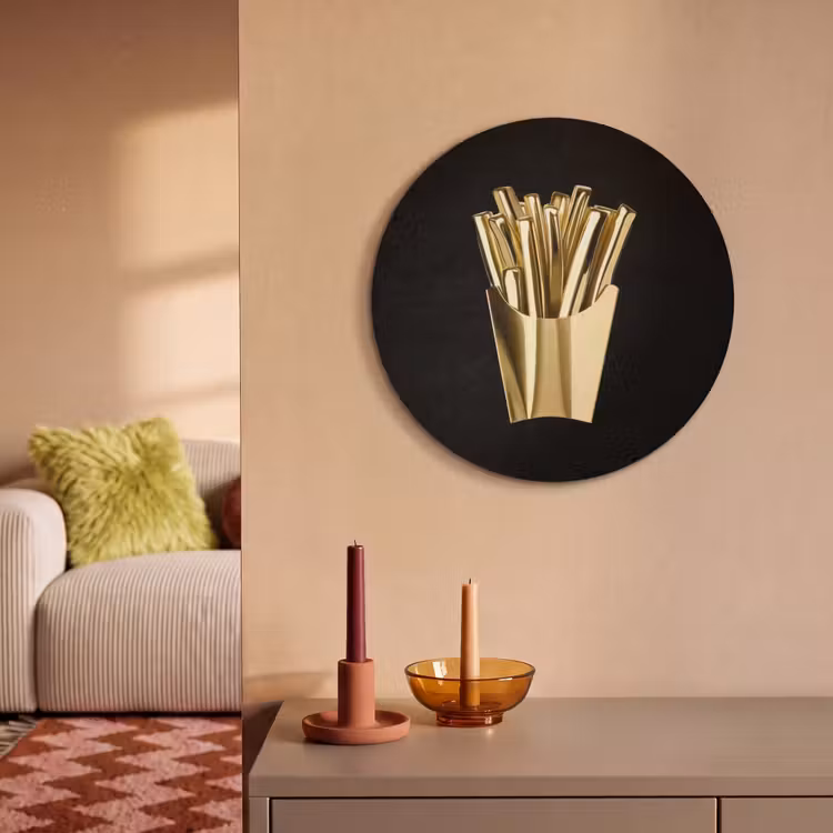 Akoestisch schilderij rond - Friet - Goud - Chrome - Eten — 3