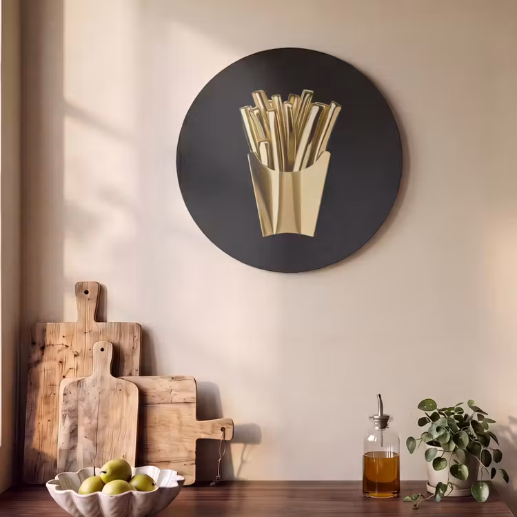 Akoestisch schilderij rond - Friet - Goud - Chrome - Eten — 4