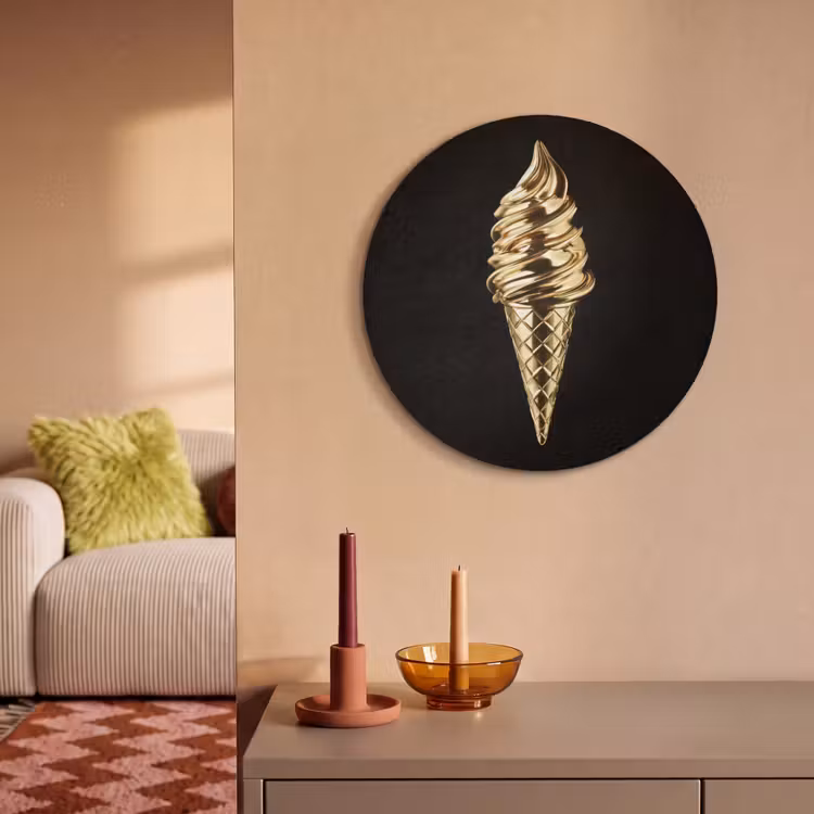 Akoestisch schilderij rond - Ijs - Goud - Zwart - Eten — 3