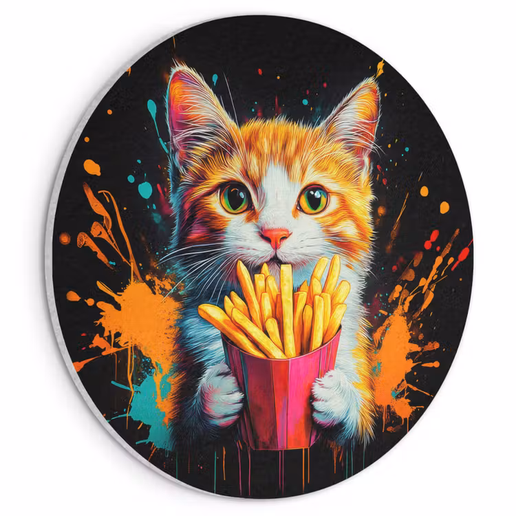 Akoestisch schilderij rond - Kat - Eten - Patat - Graffiti - Abstract — 1