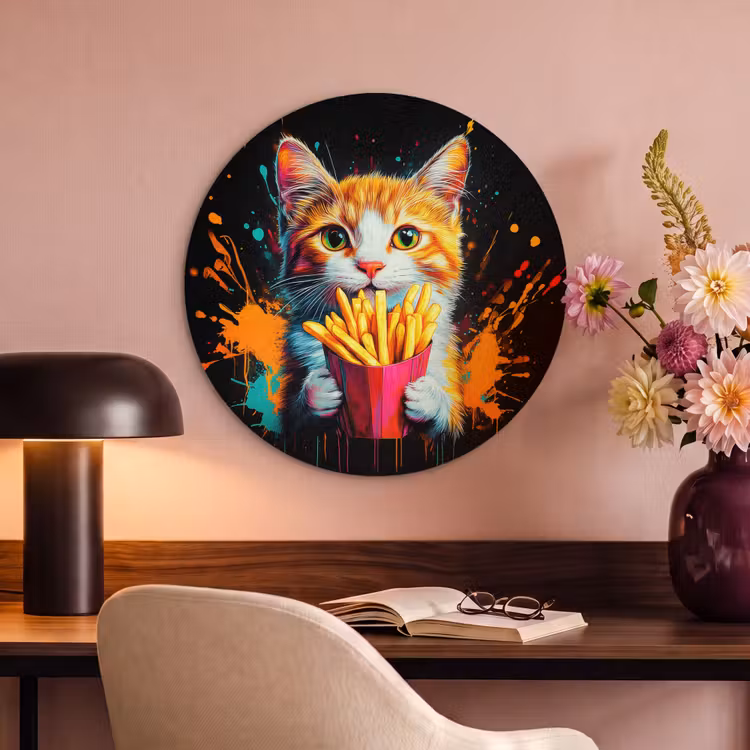 Akoestisch schilderij rond - Kat - Eten - Patat - Graffiti - Abstract — 2