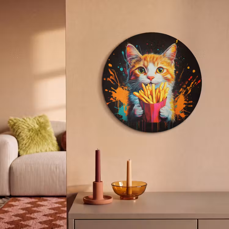 Akoestisch schilderij rond - Kat - Eten - Patat - Graffiti - Abstract — 3